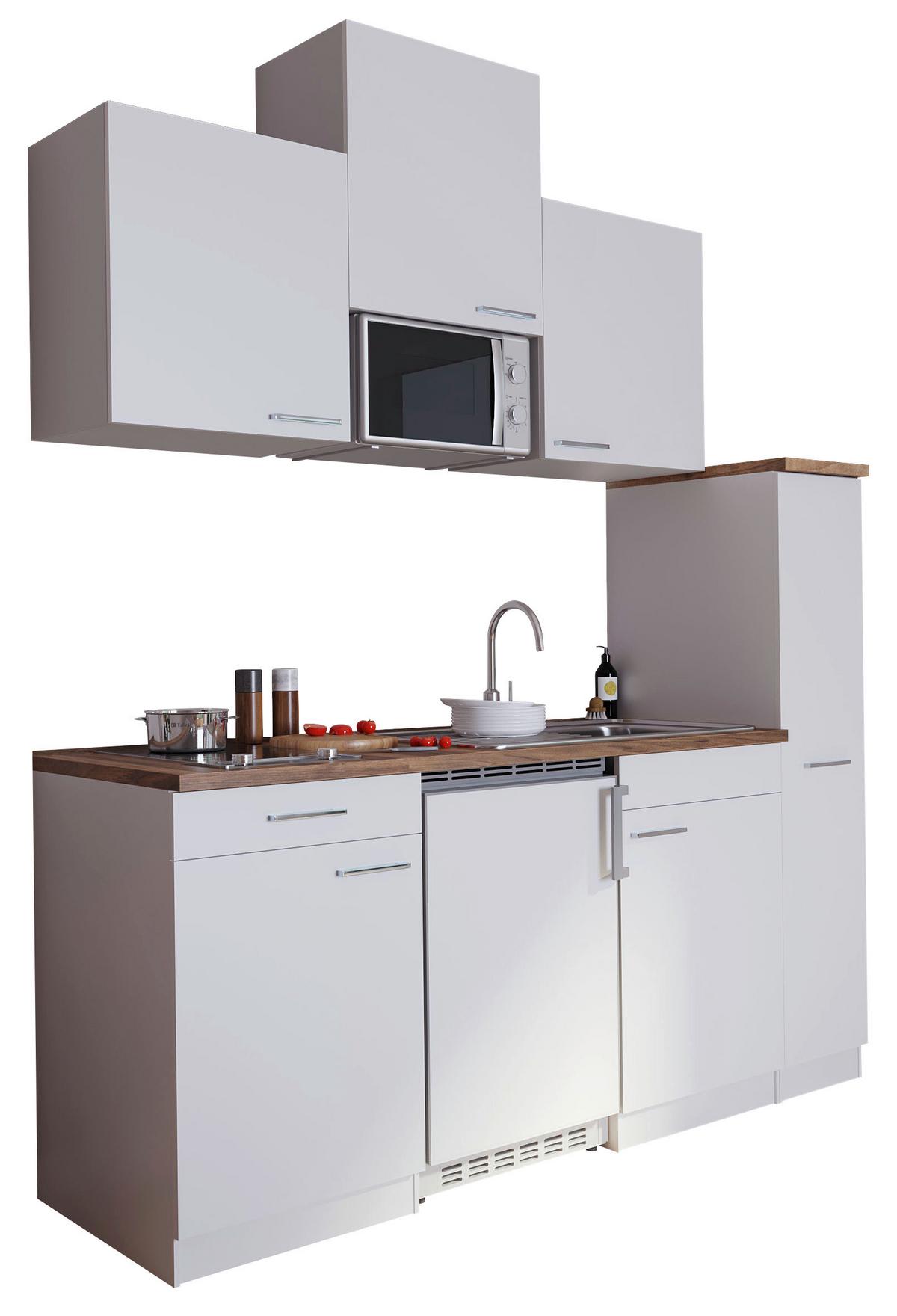 Miniküche Mit Geräten 180 Cm Weiß/nussbaum Dekor - Nussbaumfarben/Weiß, Basics, Holzwerkstoff (180cm) - Respekta