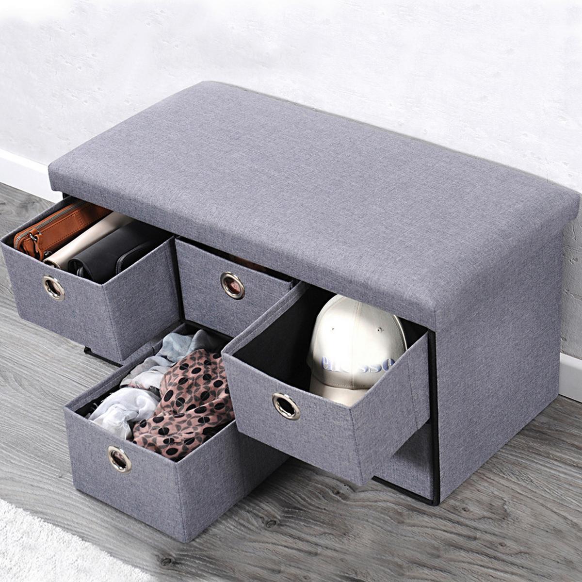 Garderobenbank Grau Mit Aufbewahrungsboxen, B: 76 Cm - Grau, Basics, Holzwerkstoff/Kunststoff (76/38/38cm) - Kesper