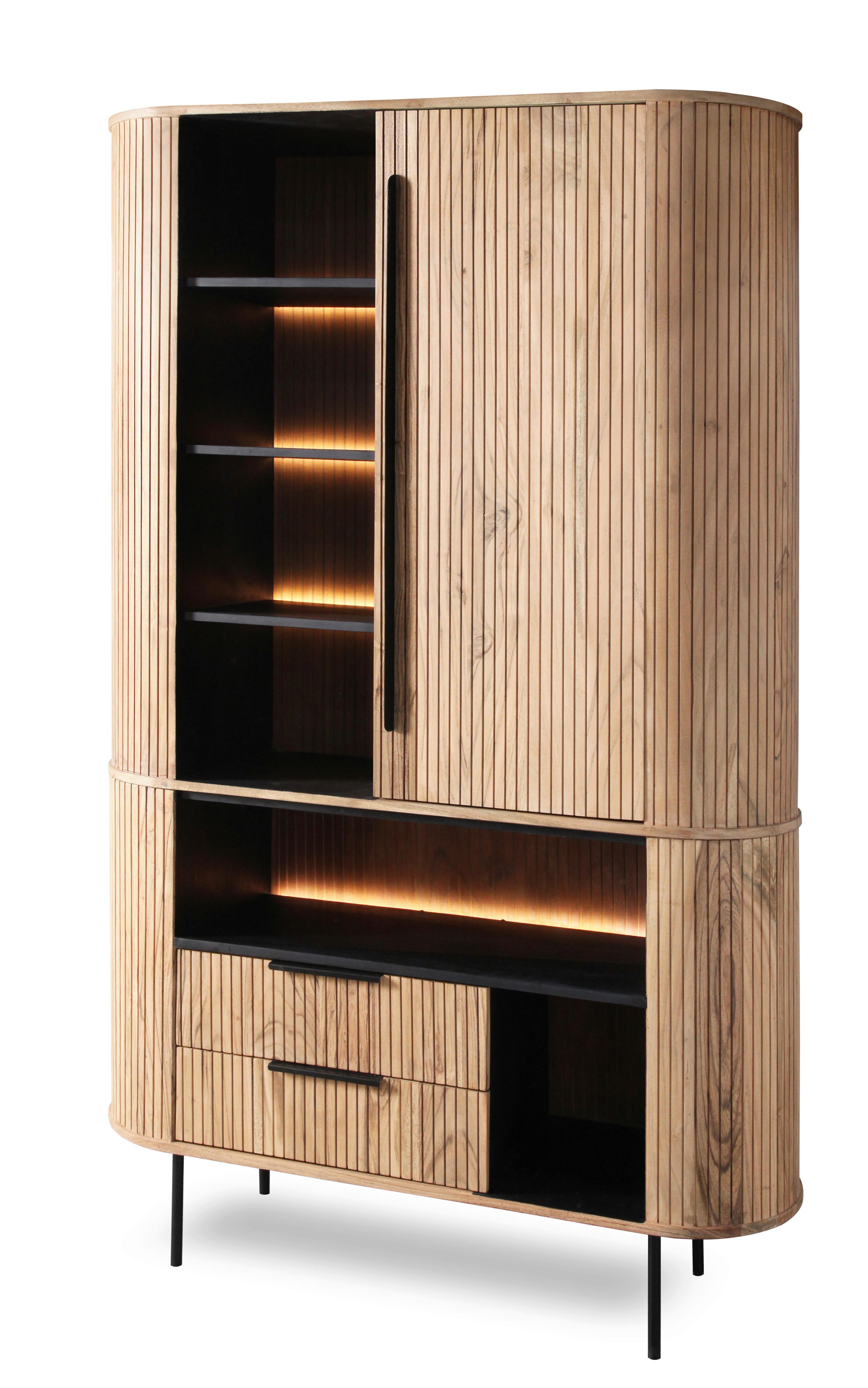Schrank Kunja Akazie Massiv, B: 118 cm - Akaziefarben, Trend, Holz/Metall (118/195/40cm)