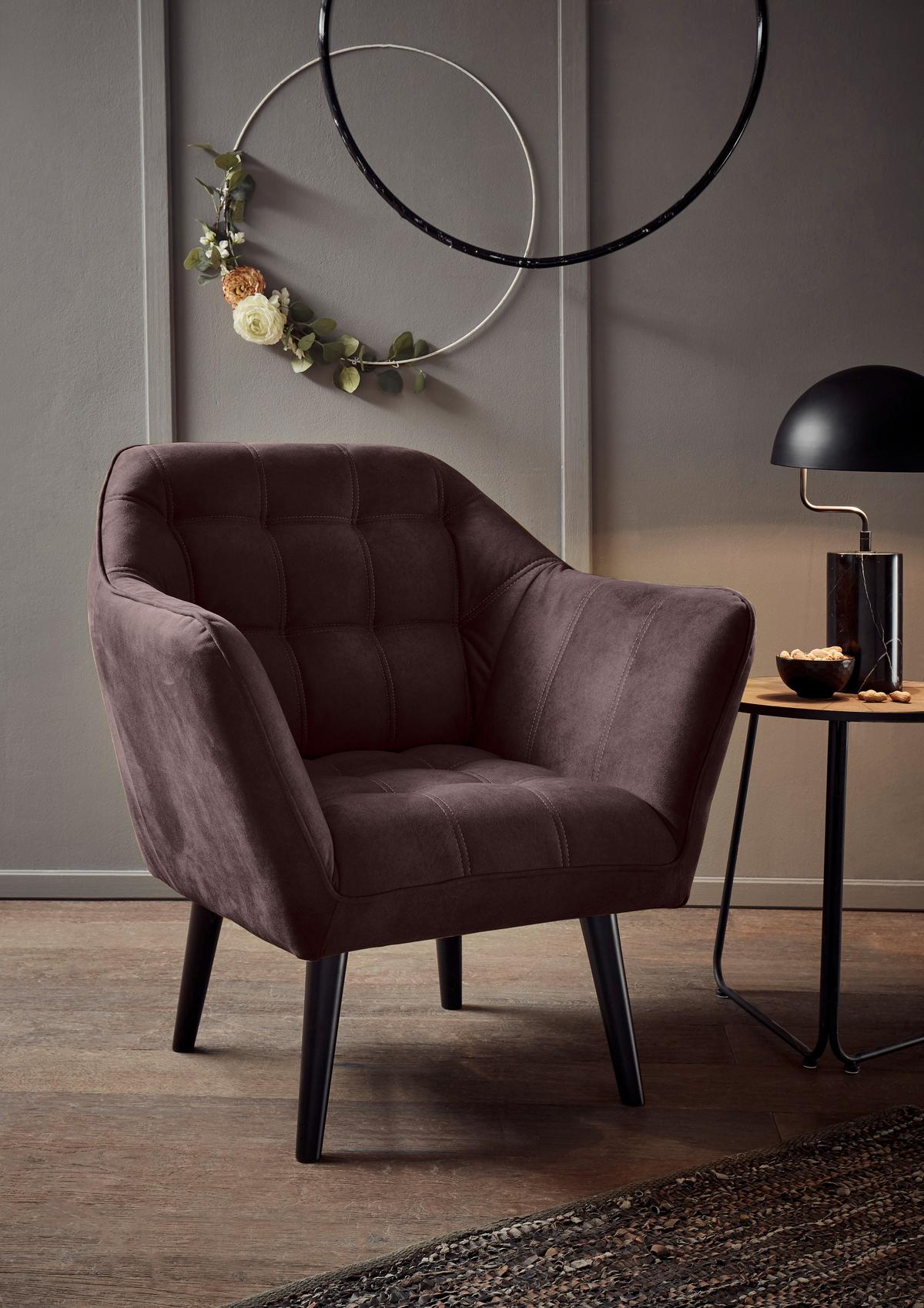 Polstersessel Mit Armlehnen Max Stoffbezug Aubergine - Aubergine/Schwarz, MODERN, Holzwerkstoff/Textil (84/87/70cm) - MID.YOU