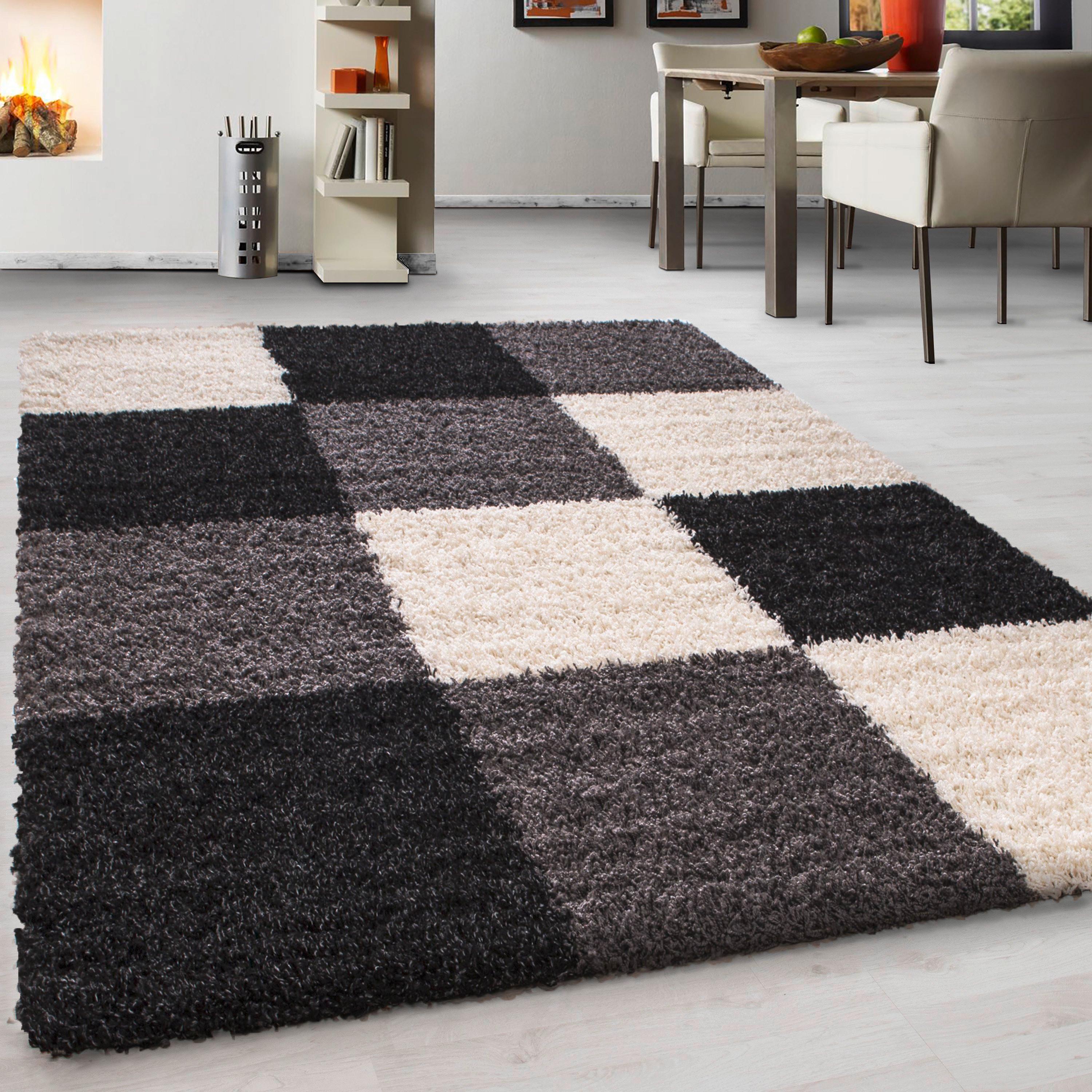 Hochflor Teppich Schwarz Life 200x290 cm - Schwarz/Weiß, KONVENTIONELL, Textil (200/290cm) - Novel