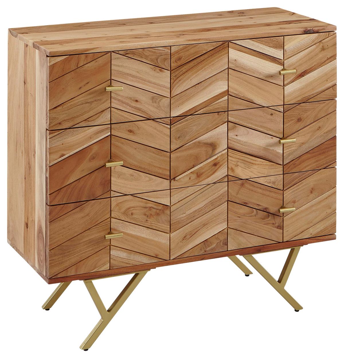 Sideboard Akazie Braun B: 90 Cm - Goldfarben/Braun, Design, Holz (90/86/40cm) - MID.YOU