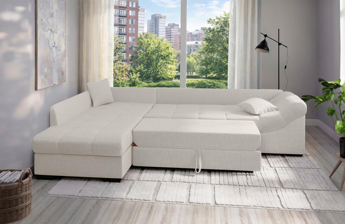 Eckschlafsofa Alvito Weiß S: 202x298 Cm - Schwarz/Weiß, MODERN, Textil (202/298cm) - MID.YOU