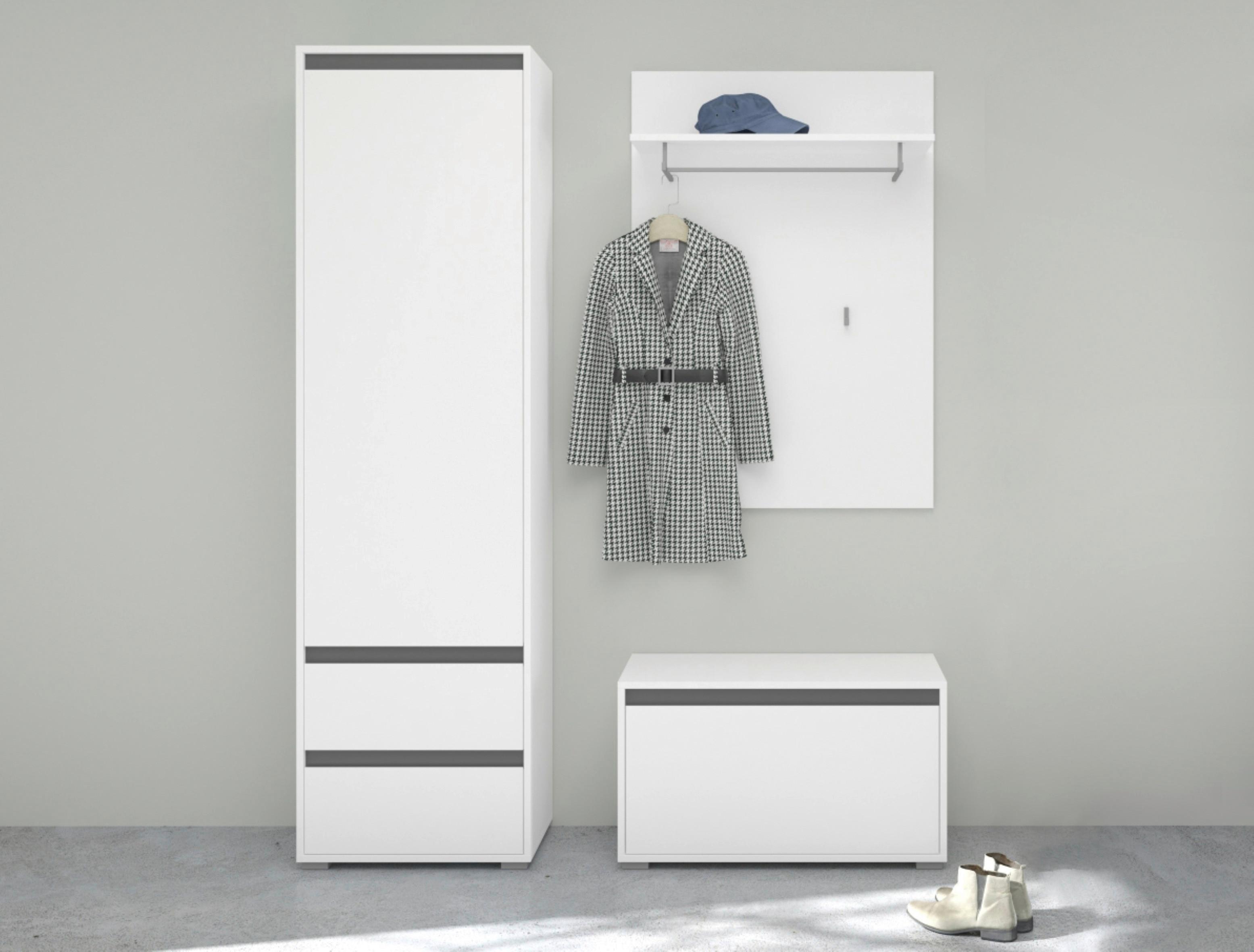 Garderobenbank Torino Weiß B: 76 cm - Silberfarben/Grau, KONVENTIONELL, Holzwerkstoff (76/44/35cm) - MID.YOU