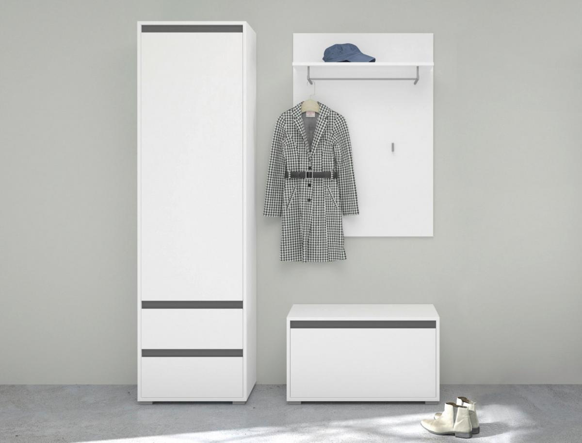 Garderobenbank Torino Weiß B: 76 cm - Silberfarben/Grau, KONVENTIONELL, Holzwerkstoff (76/44/35cm) - MID.YOU