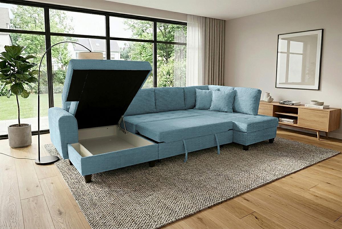 Wohnlandschaft Moritz Hellblau U-Form:155x324x178 Cm - Hellblau, Trend, Textil (155/324/178cm)