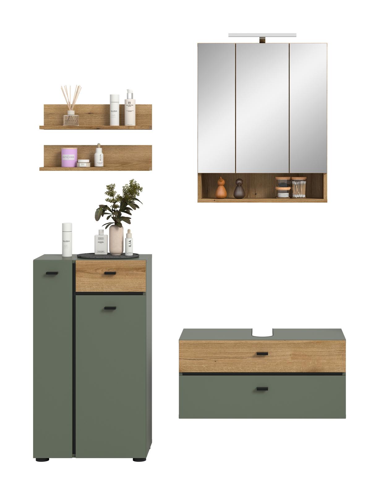 Badezimmer Aqua Grün/Eichefarben B: 126cm - Eichefarben/Schwarz, Trend, Glas/Holzwerkstoff (126cm) - MID.YOU