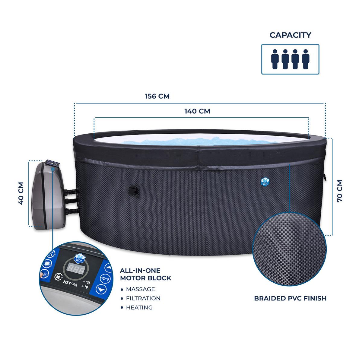 Whirlpool Metall  Netspa Vita Ø 268 cm + Möbel - Schwarz, Basics, Kunststoff/Metall (268cm)