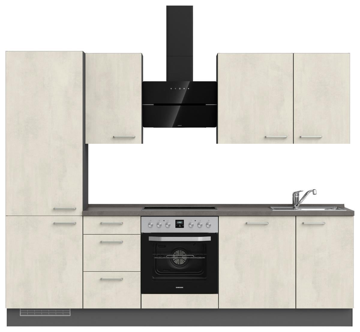 Kuchynská linka 270CM biely betón/ bridlicová šedá - biela/farba ušľachtilej ocele, Modern, kov/kompozitné drevo (270cm) - Nobilia