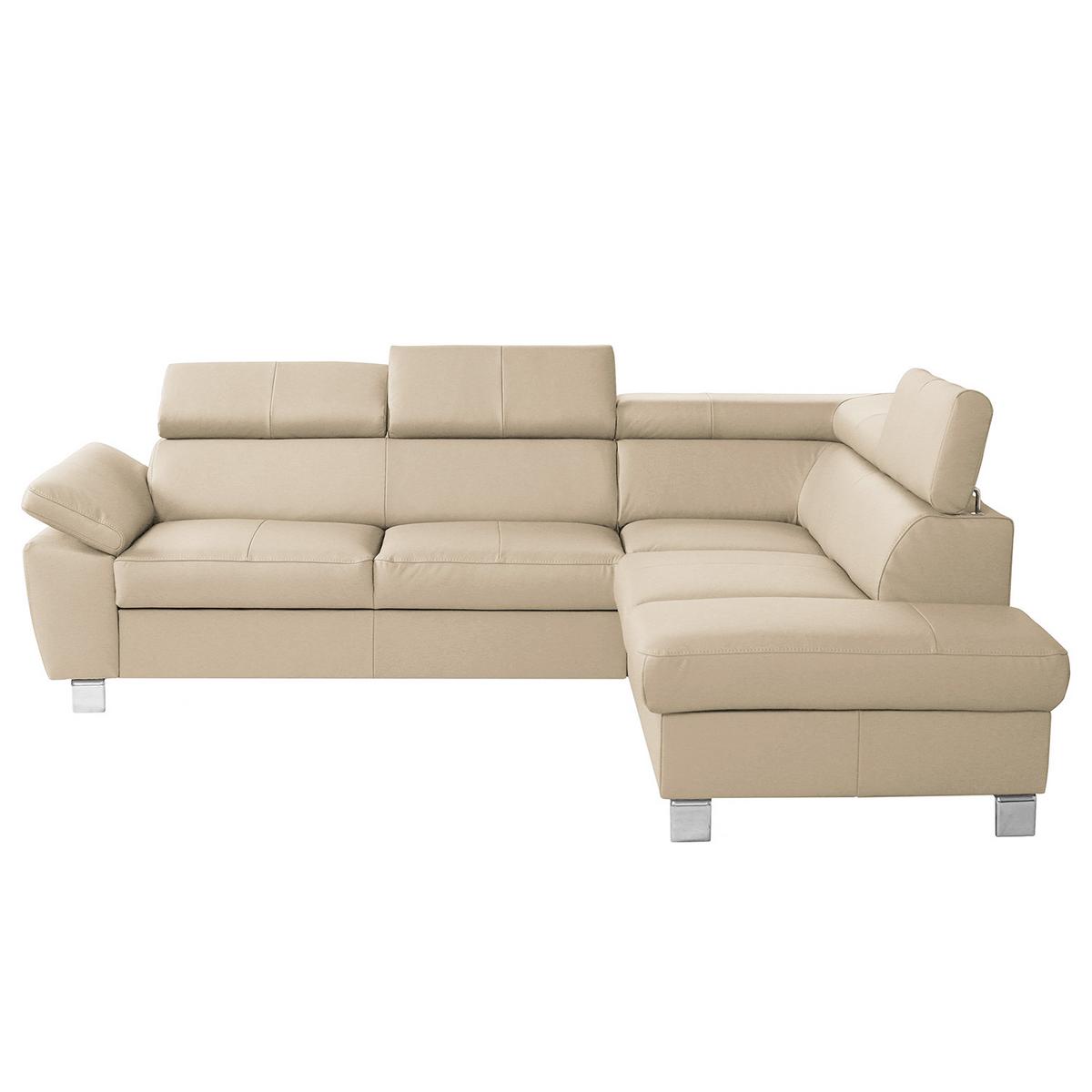 Ecksofa Lugano Teilleder Beige 248x208 - Chromfarben/Beige, Design, Leder/Textil (248/208cm) - Livetastic