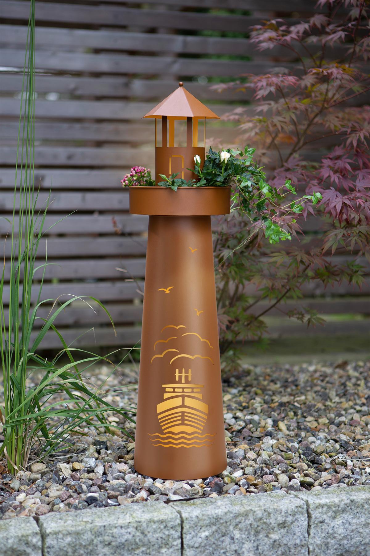 Led Dekosäule Mit Schale Garvida Leuchtturm H: 70,6 Cm - Rostfarben, Basics, Metall (18,5/18,5/70,6cm)