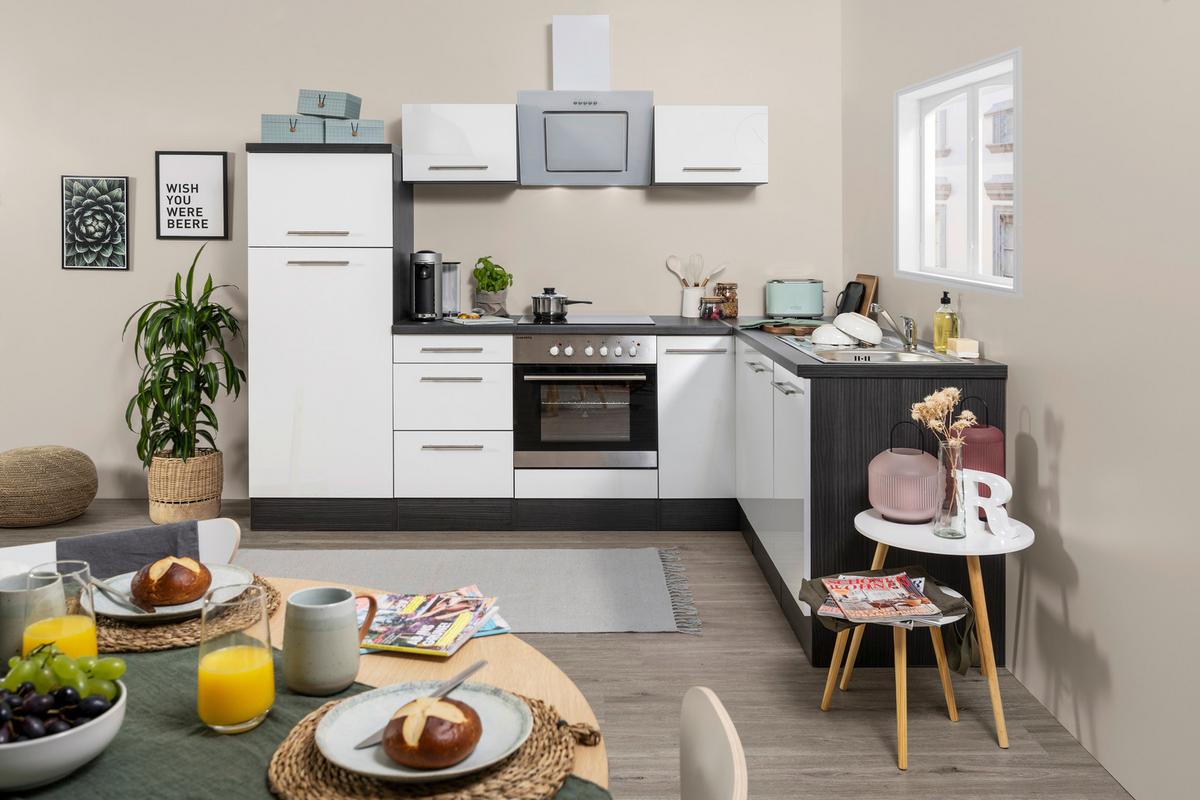 Eckküche Rp260ewc mit Geräten 260x200 cm Weiß - Weiß Hochglanz/Weiß, KONVENTIONELL, Holzwerkstoff (260/200cm) - Respekta