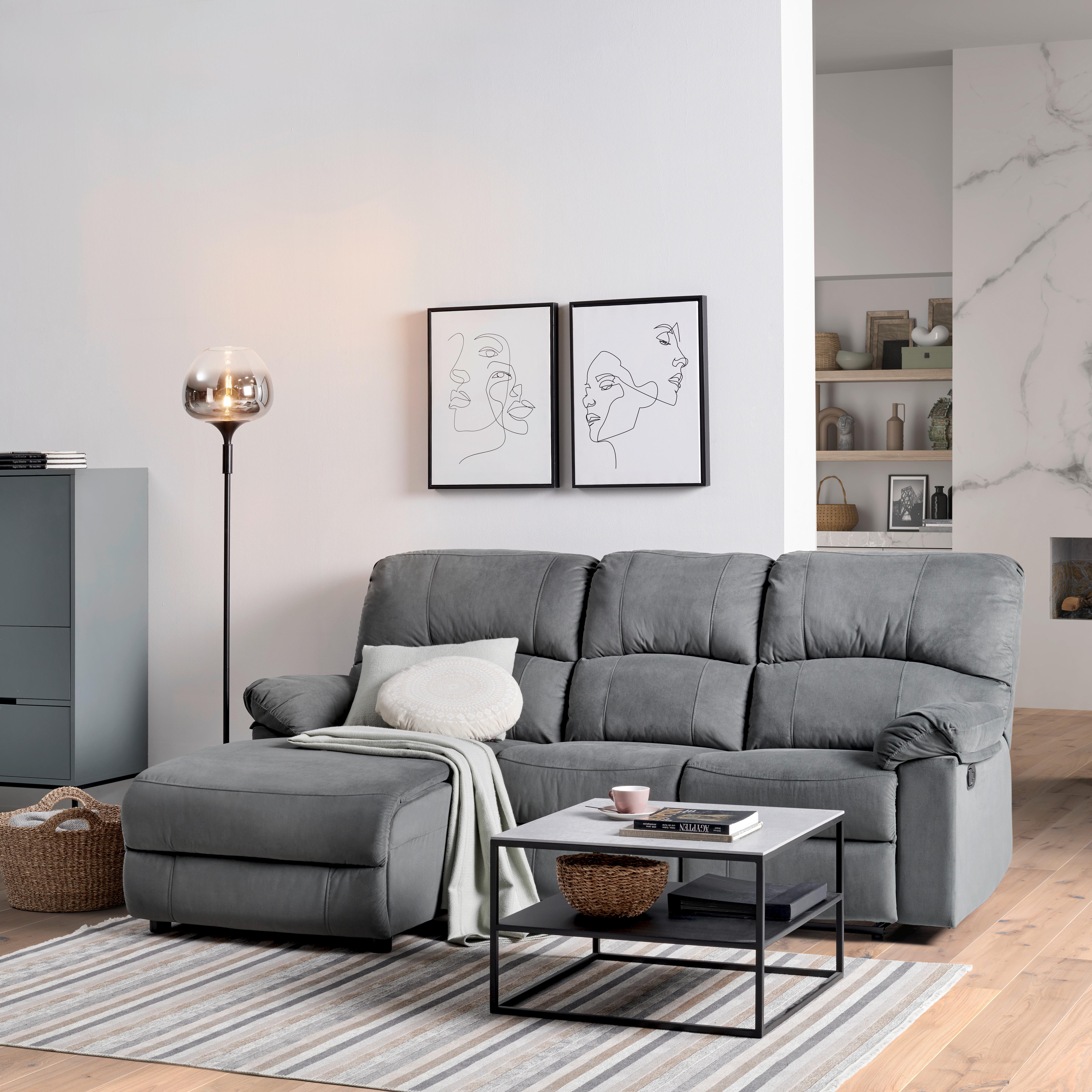 Ecksofa Boston - Schwarz/Grau, Basics, Textil/Metall (159/216cm) - P & B