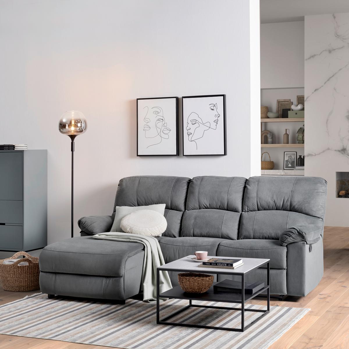 Ecksofa Boston - Schwarz/Grau, Basics, Textil/Metall (159/216cm) - P & B