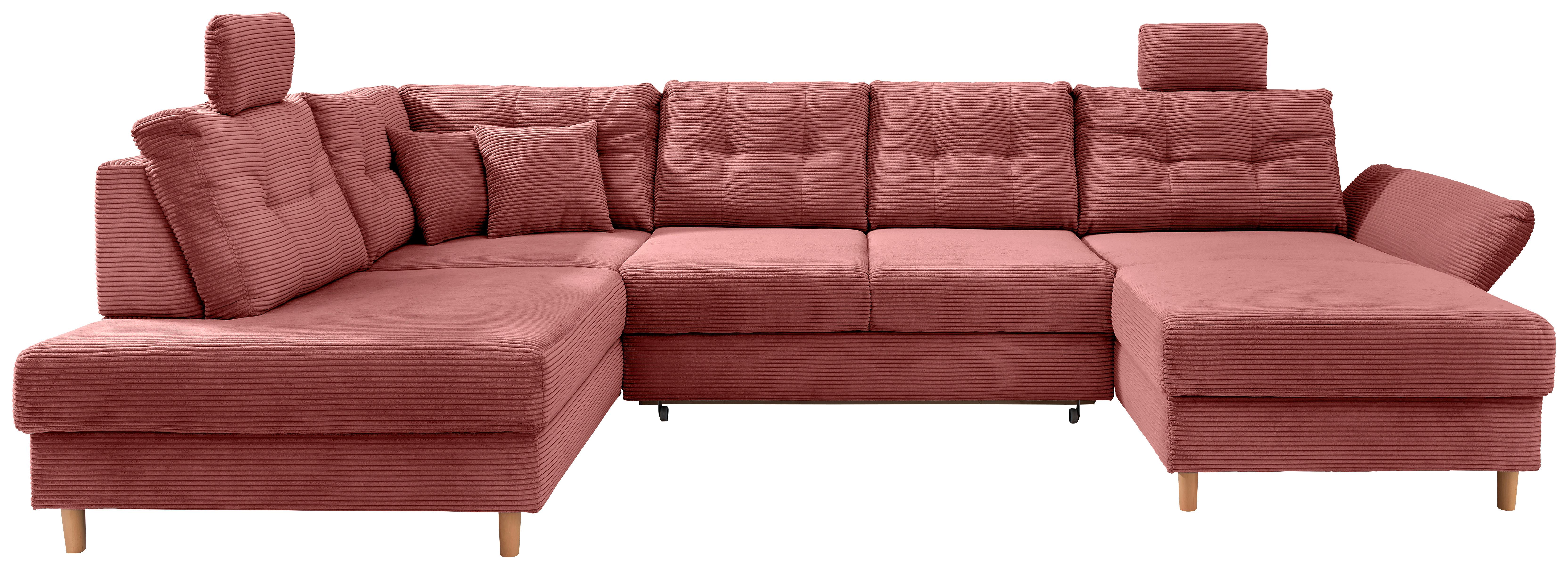 Wohnlandschaft Brizzini mit Schlaffunktion, Koralle - Koralle/Naturfarben, MODERN, Textil (206/338-352/176cm) - Livetastic