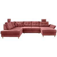 Wohnlandschaft Brizzini mit Schlaffunktion, Koralle - Koralle/Naturfarben, MODERN, Textil (206/338-352/176cm) - Livetastic