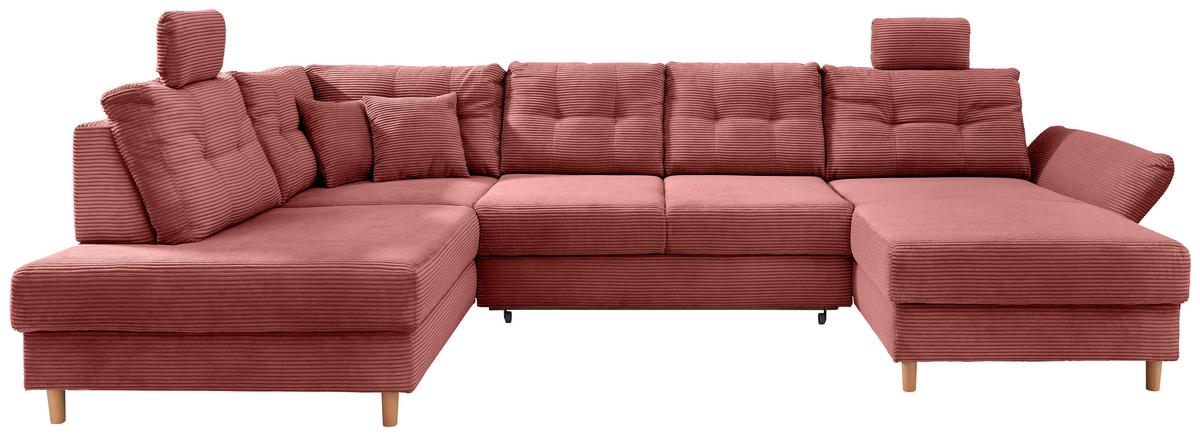 Wohnlandschaft Brizzini mit Schlaffunktion, Koralle - Koralle/Naturfarben, MODERN, Textil (206/338-352/176cm) - Livetastic