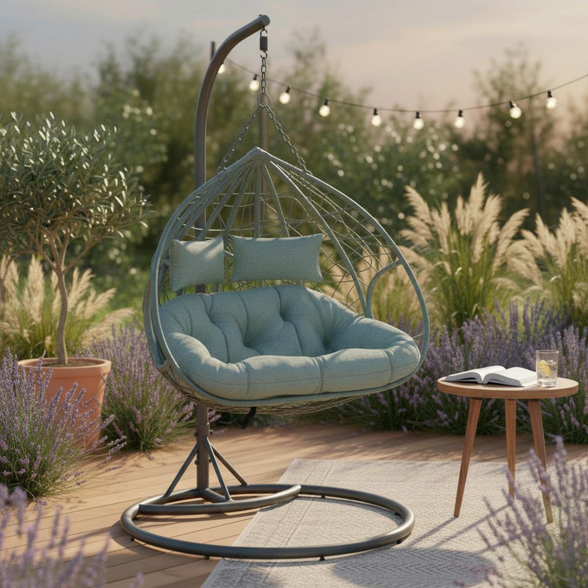 ZÁVĚSNÉ KŘESLO ENEA - tmavě šedá/tyrkysová, Moderní, kov/textil (133/205/120cm) - Bessagi Garden