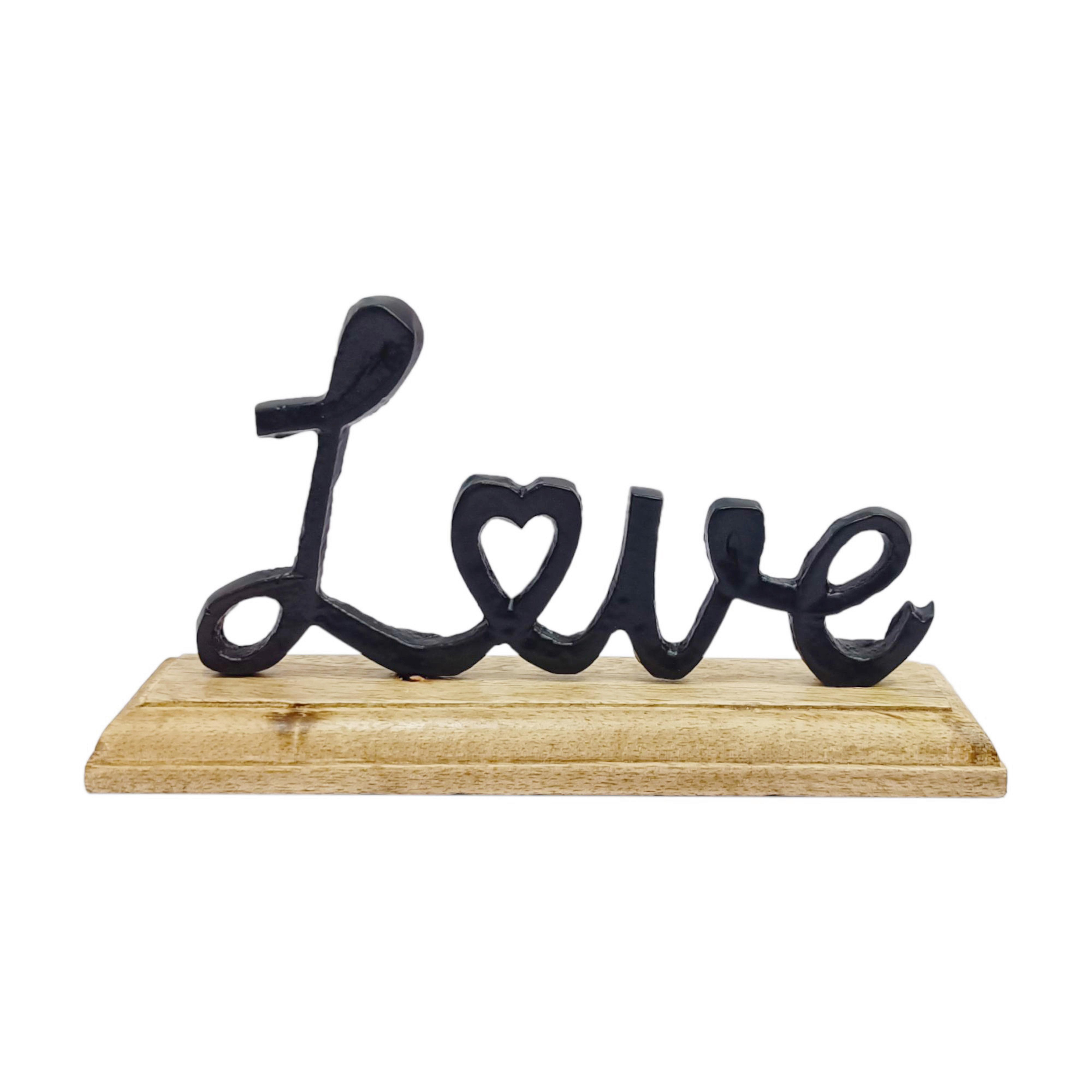 Dekoschriftzug Livia - Schwarz/Naturfarben, ROMANTIK / LANDHAUS, Holz/Metall (18/5/9,5cm) - Luca Bessoni