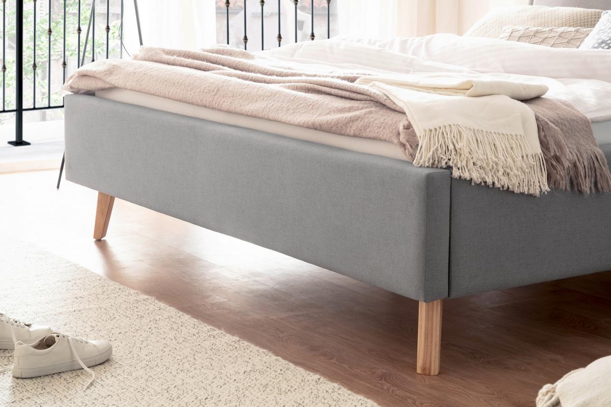 Polsterbett Frieda 180x200cm Hellgrau, inkl. Bettkasten - Eichefarben/Hellgrau, KONVENTIONELL, Holz/Textil (180/200cm) - Livetastic