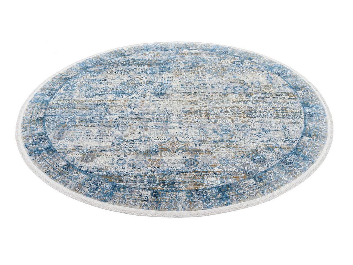 Orientalischer Webteppich Blau/Grau Rund Ø 160 cm - Blau/Grau, Design, Textil (160cm) - Dieter Knoll
