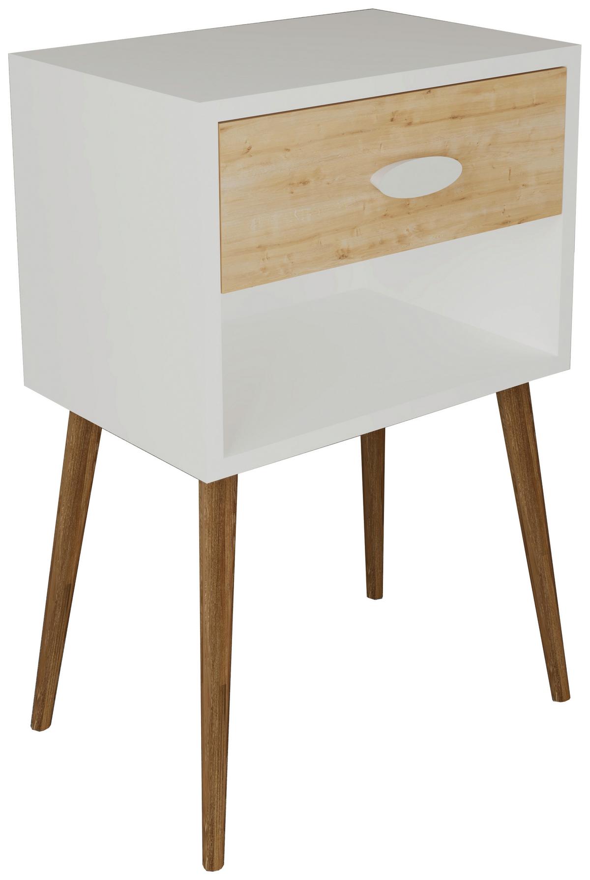 Nachkästchen Weiß/Honigeiche H: 70 cm Singol XL - Honigeiche/Weiß, MODERN, Holzwerkstoff (45/70/30cm) - MID.YOU