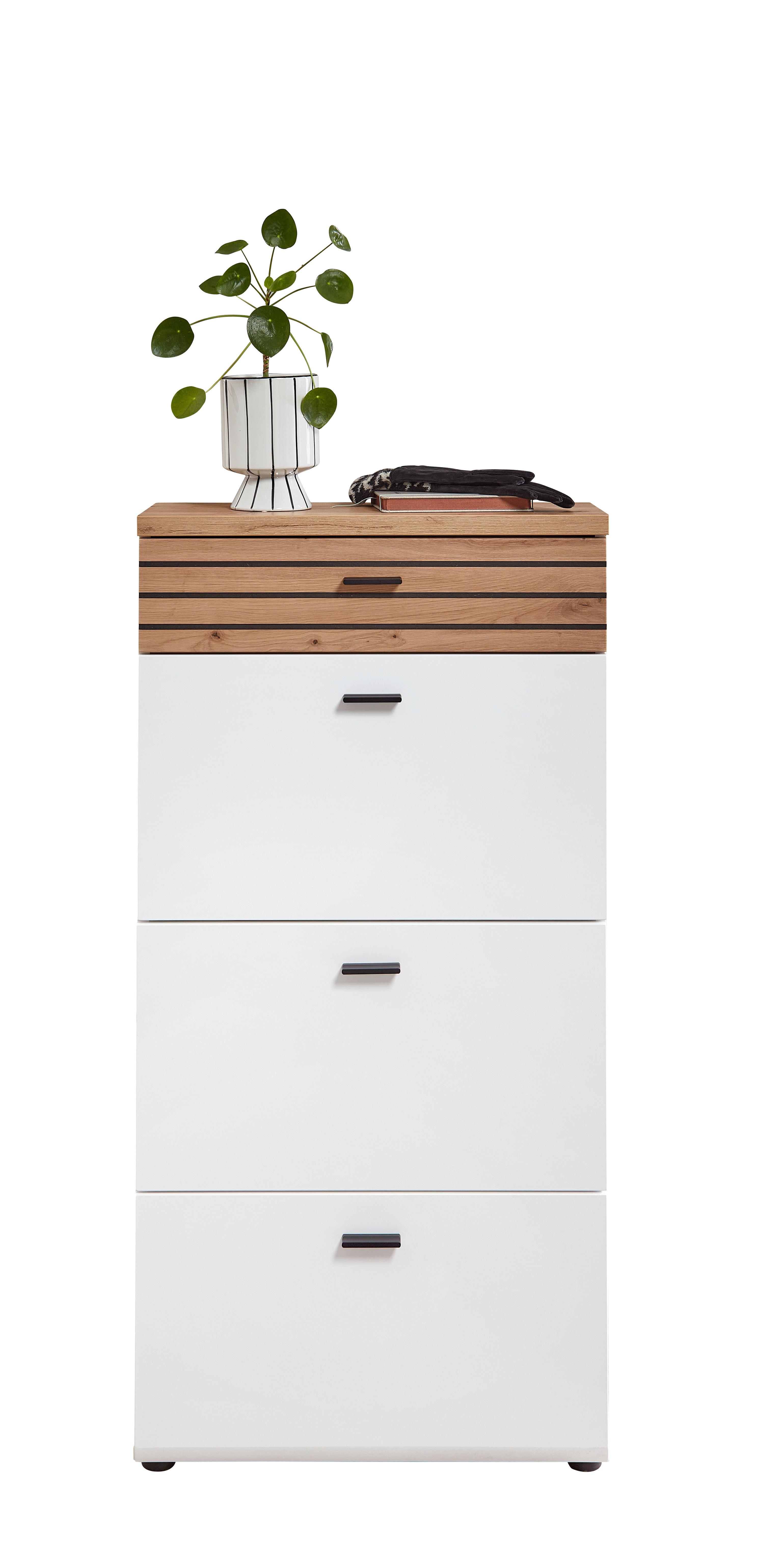 Schuhkipper Fresno Weiß/Eiche Artisan, B: 65 cm - Schwarz/Weiß, Design, Holzwerkstoff (65/132/25cm) - Livetastic