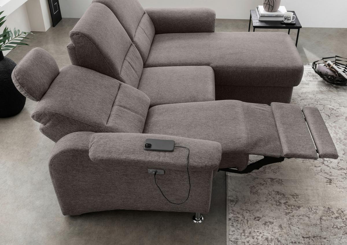 Ecksofa Mit Stauraum Parole Graubraun Chenille - Chromfarben/Graubraun, MODERN, Textil (231/165cm) - Livetastic