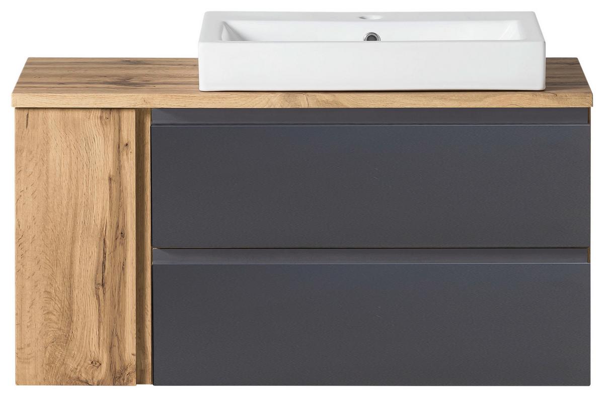 Waschbecken mit Unterschrank Varese B:105 cm Grau/Eiche - Eiche Wotan/Weiß, MODERN, Keramik/Holzwerkstoff (105cm) - Held
