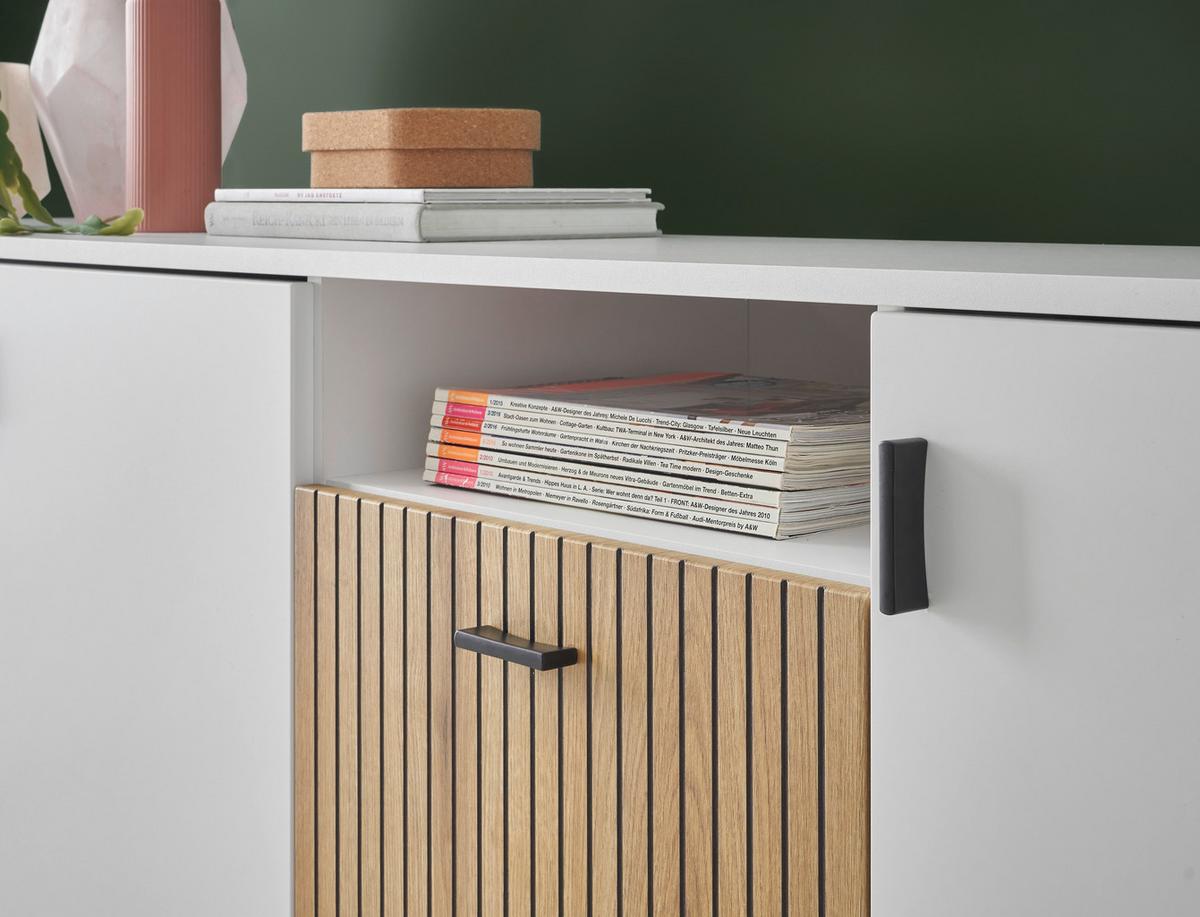 Sideboard Hudson Weiß/eichefarben B: 200 Cm - Eichefarben/Schwarz, Design, Holzwerkstoff (200/42/79,6cm) - MID.YOU