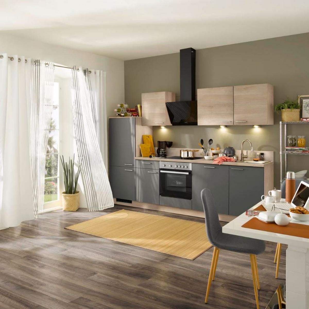 Küchenzeile Win/Plan Mit Geräten 280 cm Eiche/Anthrazit - Basics, Holzwerkstoff (280cm) - Express