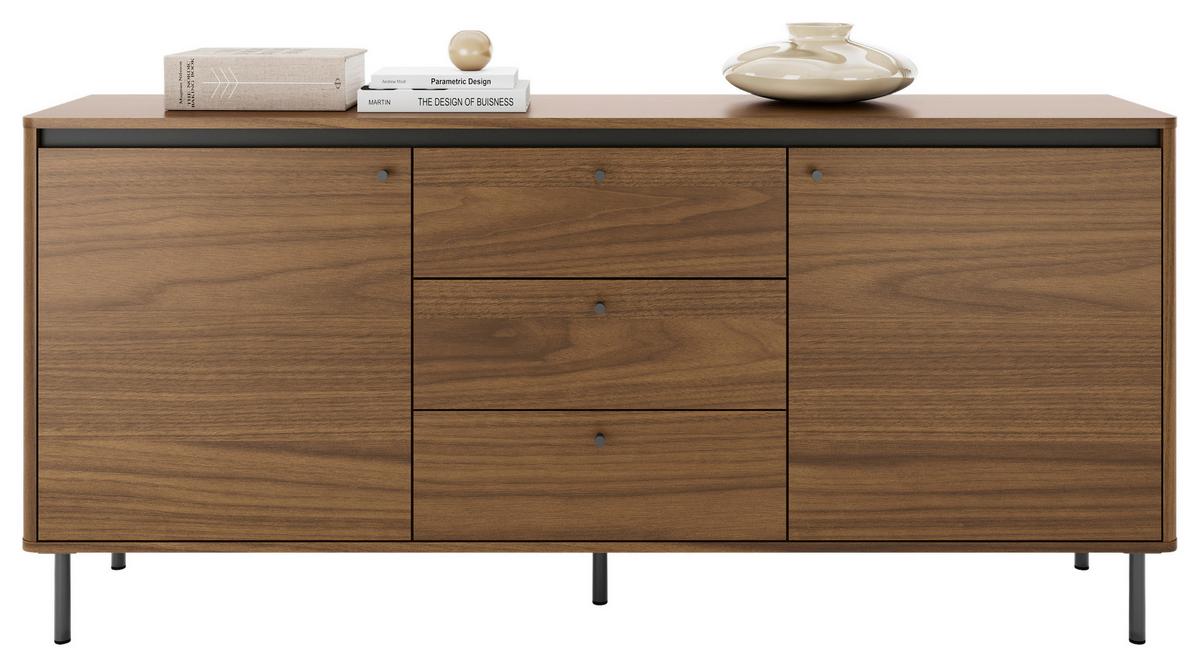 Sideboard Revillo Schwarz/Nussbaumfarben B:177cm - Nussbaumfarben/Schwarz, Basics, Holzwerkstoff (177/81/40cm)