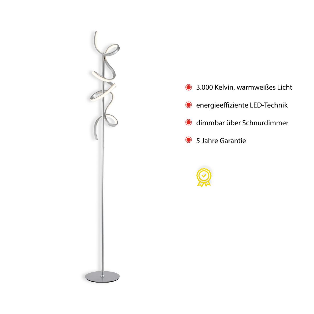 LED-Stehlampe dimmbar Silberfarben Spiralförmig - Silberfarben, Design, Metall (22/22/156cm)