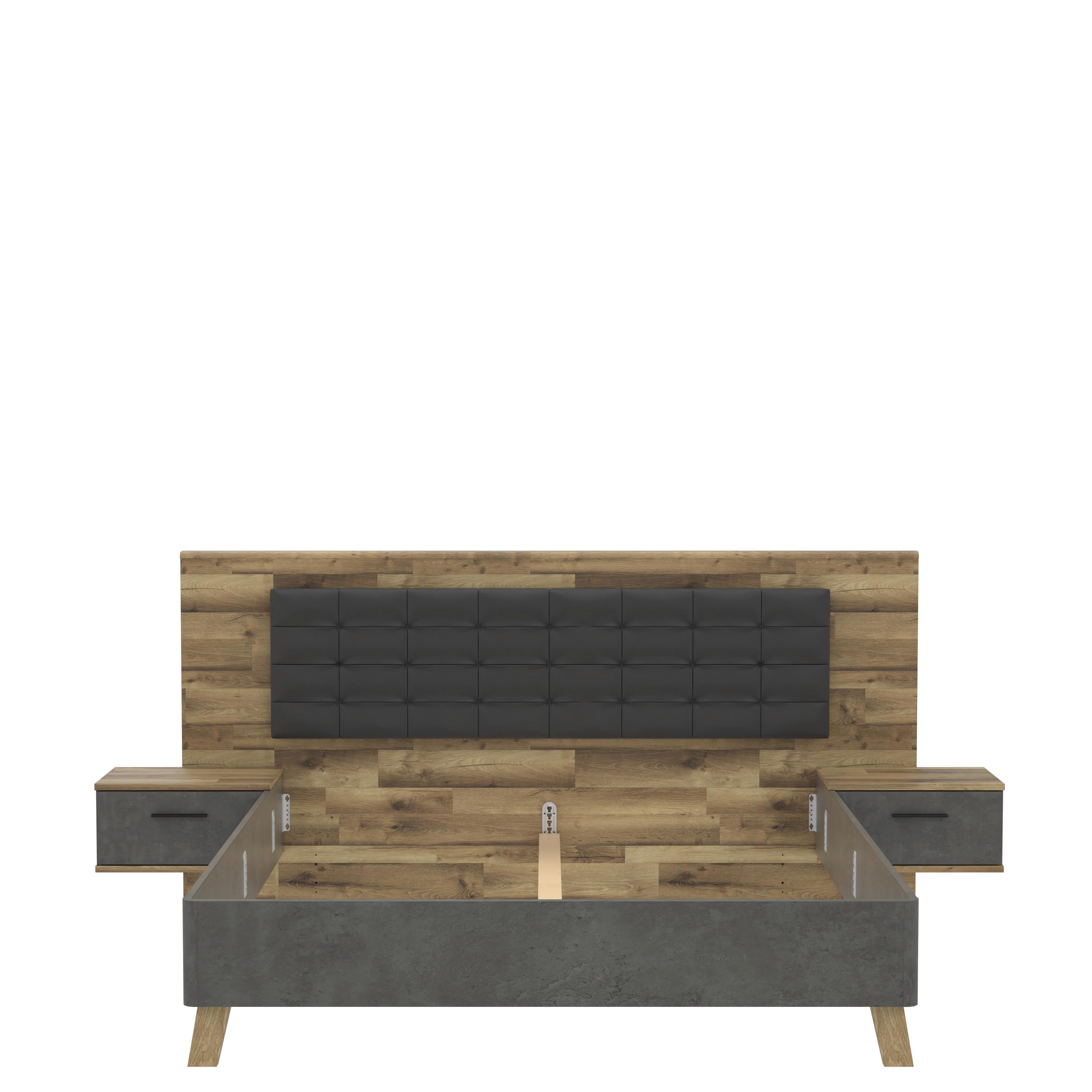 Bettanlage Inkl. Nachtkästchen 180x200 Ricciano, Eiche Dekor - Eichefarben/Dunkelgrau, MODERN, Holzwerkstoff/Kunststoff (180/200cm) - MID.YOU