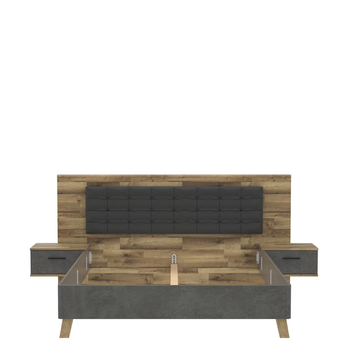Bettanlage Inkl. Nachtkästchen 180x200 Ricciano, Eiche Dekor - Eichefarben/Dunkelgrau, MODERN, Holzwerkstoff/Kunststoff (180/200cm) - MID.YOU
