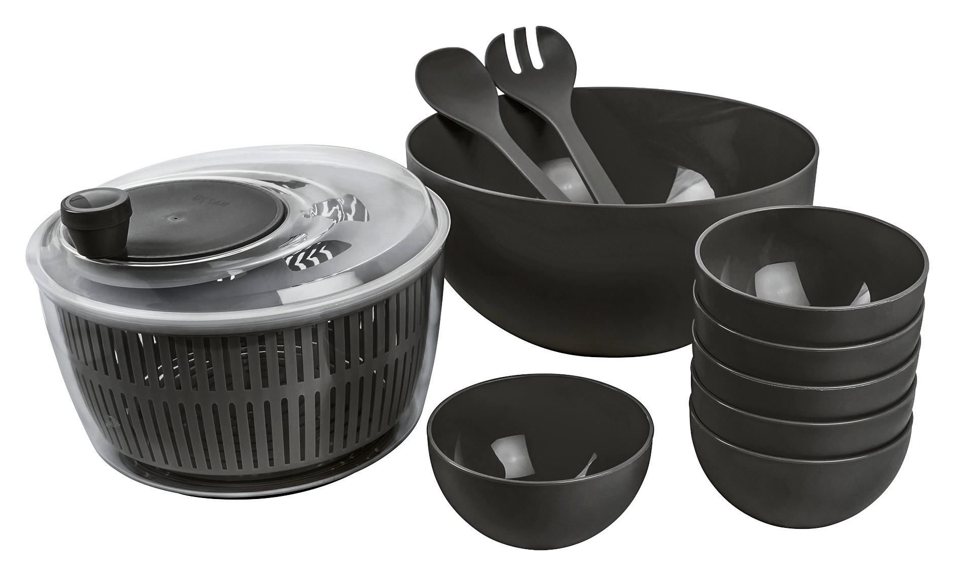 Salátová Mísa S Příslušenstvím Jumbo, 9-Dílná - antracitová, Konvenční, plast - Modern Living