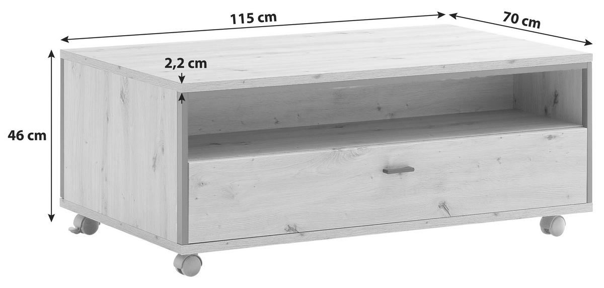 Couchtisch Buenos Aires Anthrazit/eichefarben - Eichefarben/Anthrazit, Design, Holzwerkstoff/Kunststoff (115/46/70cm) - MID.YOU