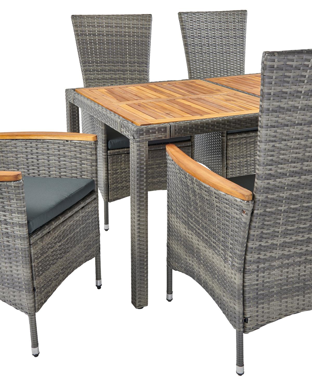 Gartengarnitur Korfu 7-teilig Aus Poly-Rattan Mit Kissen - Grau, MODERN, Holz/Kunststoff (150/90/75cm) - Luca Bessoni