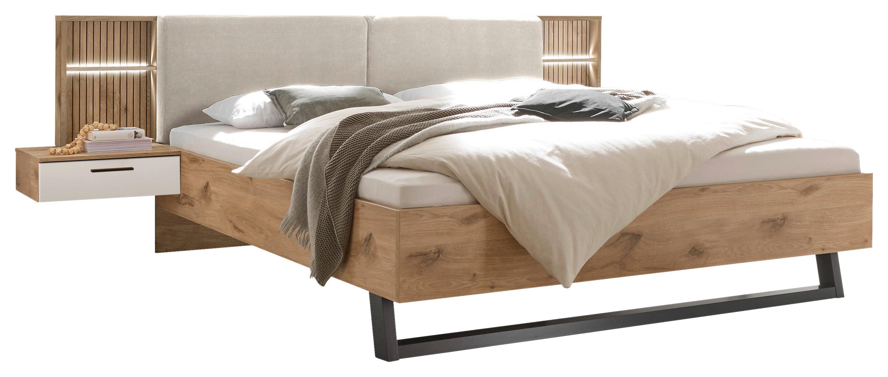 Bettanlage mit Nako 180x200cm Daria/Leo Weiß/Viking Oak - Eichefarben/Weiß, MODERN (180/200cm) - MID.YOU