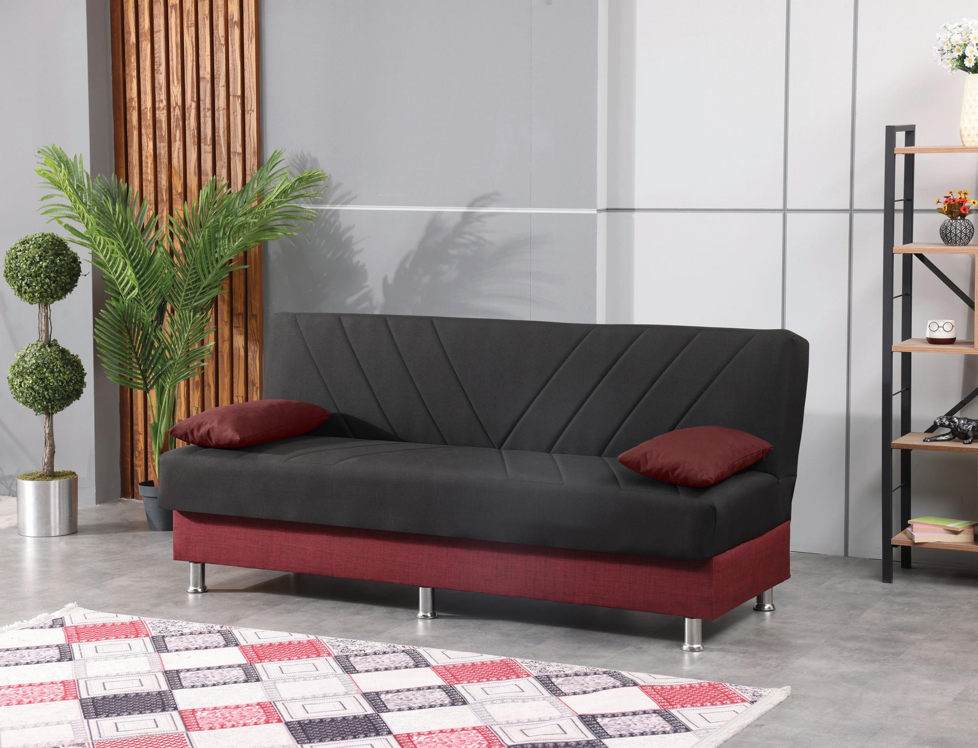 3-Sitzer-Sofa Freetown Mit Schlaffunktion Schwarz/Rot - Chromfarben/Rot, Design, Textil (190/82/82cm) - Livetastic