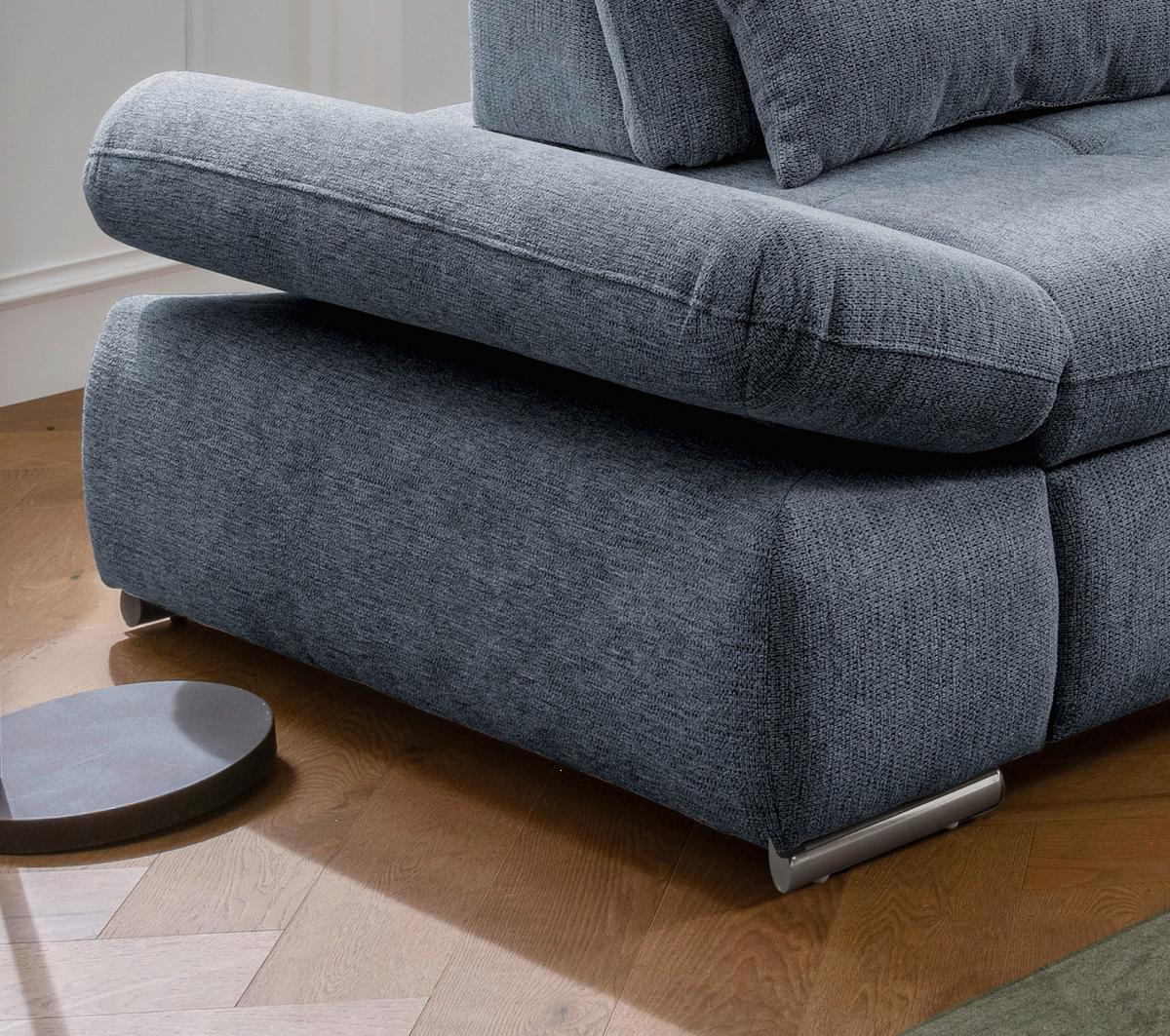 Ecksofa Mit Schlaffunktion Dalida Blau Chenille - Chromfarben/Blau, Design, Textil (280/254cm) - Livetastic