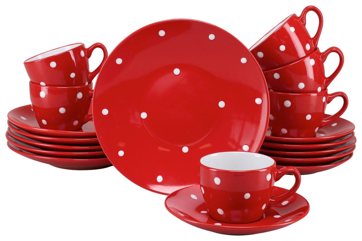 Kaffeeservice Polka Dots Rot/weiß, 6 Pers., 18-Teilig - Rot/Weiß, Basics, Keramik - Creatable