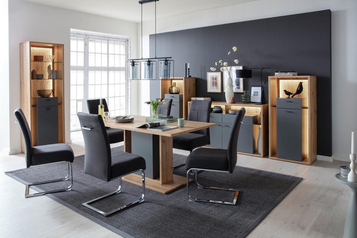 Highboard B: 66 Cm Lizzano Grau/eichefarben - Eichefarben/Grau, Design, Holzwerkstoff (66/141/40cm) - MID.YOU