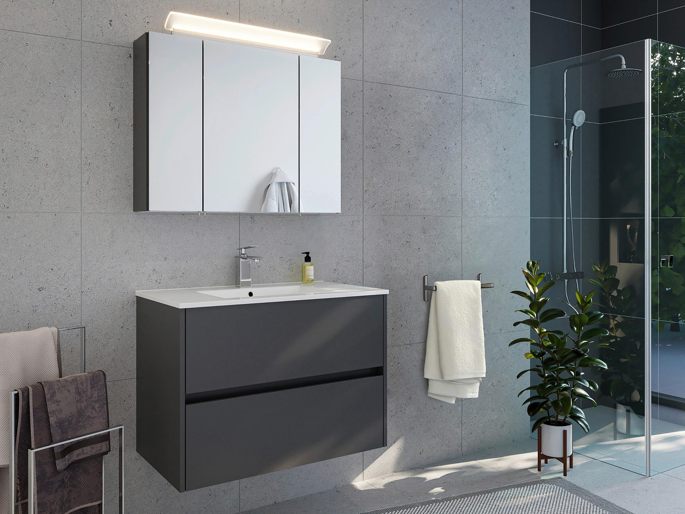 BADEZIMMER Limes, Graphitfarben B: 80 cm - Graphitfarben/Weiß, Basics, Keramik/Holzwerkstoff (80cm) - MID.YOU