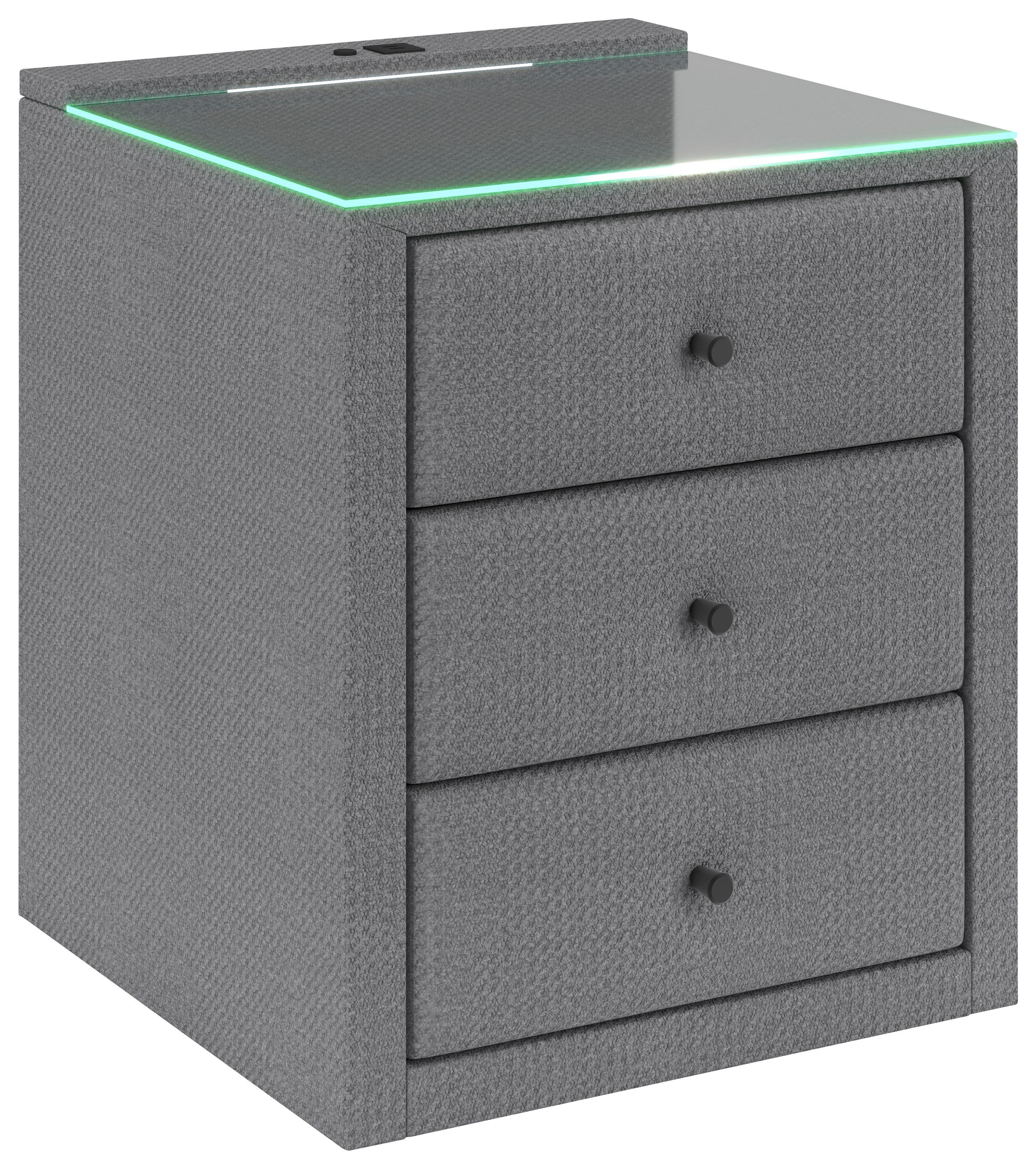 Nachtkästchen Brisbane I inkl. USB Anschluss B: 49,5cm - Grau, Trend, Glas/Holzwerkstoff (49,5/56,5/46cm) - Sembella