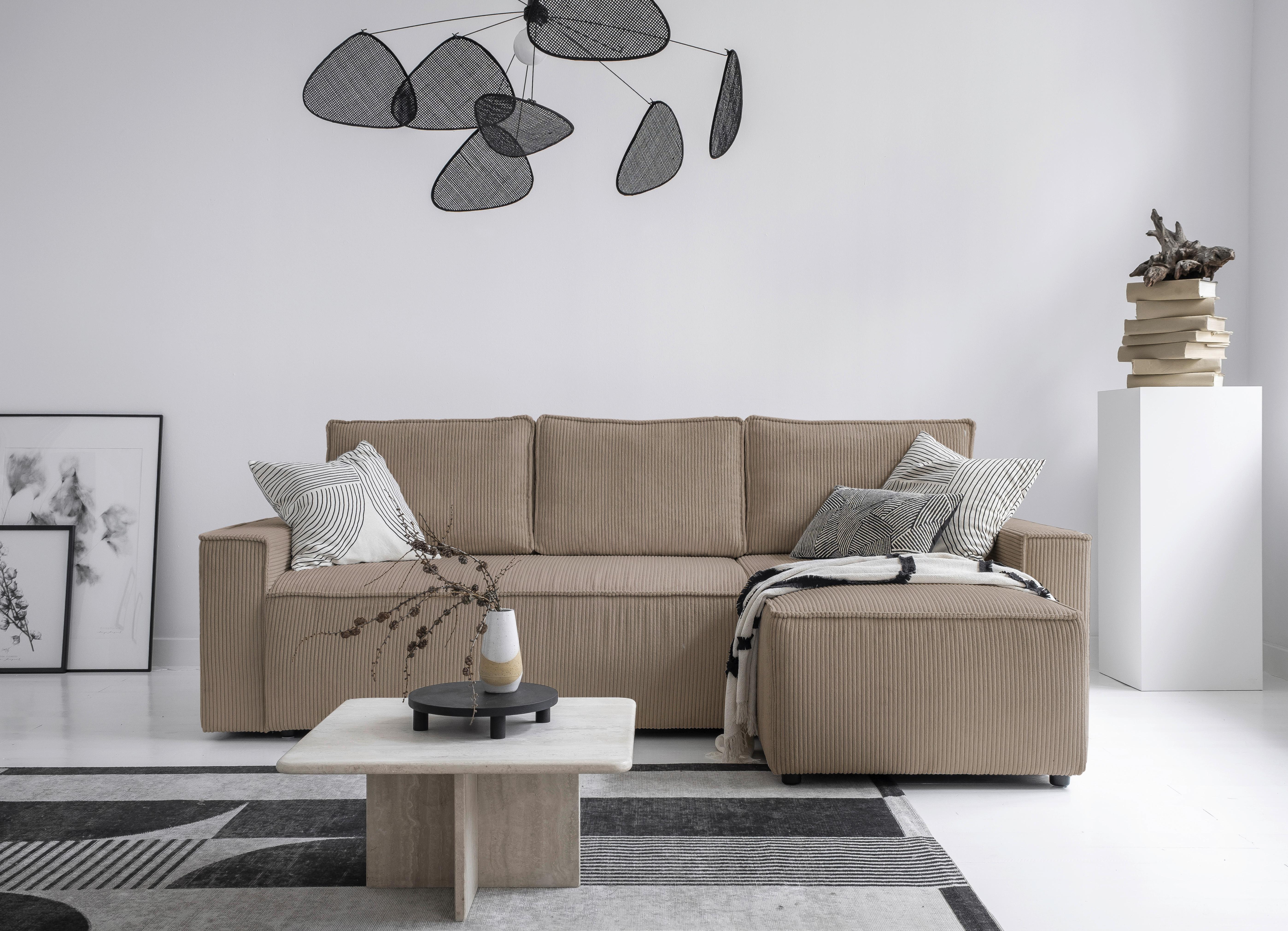 Rozkládací sedačka OLIVER, oboustranná montáž, šedohnědá - černá/šedohnědá, Design, textil/plast (250/156cm) - MID.YOU