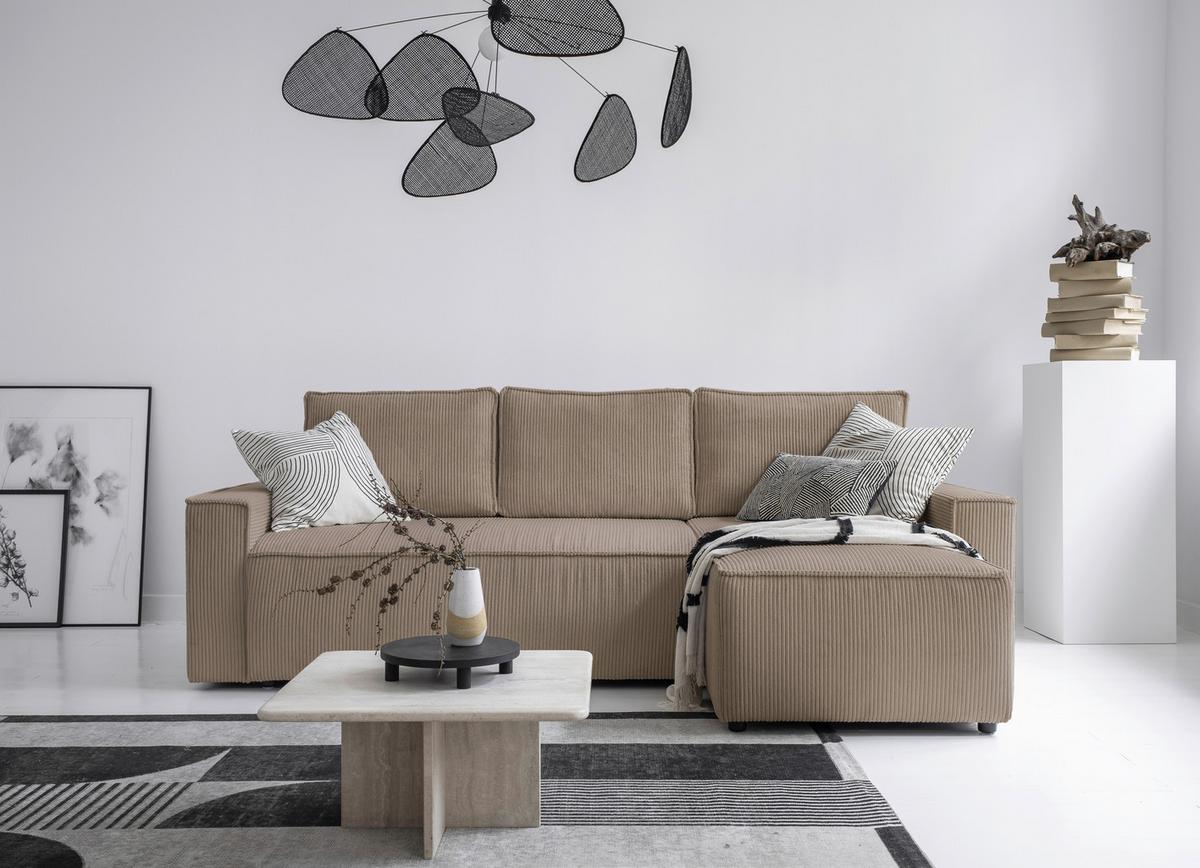 Rozkládací sedačka OLIVER, oboustranná montáž, šedohnědá - černá/šedohnědá, Design, textil/plast (250/156cm) - MID.YOU