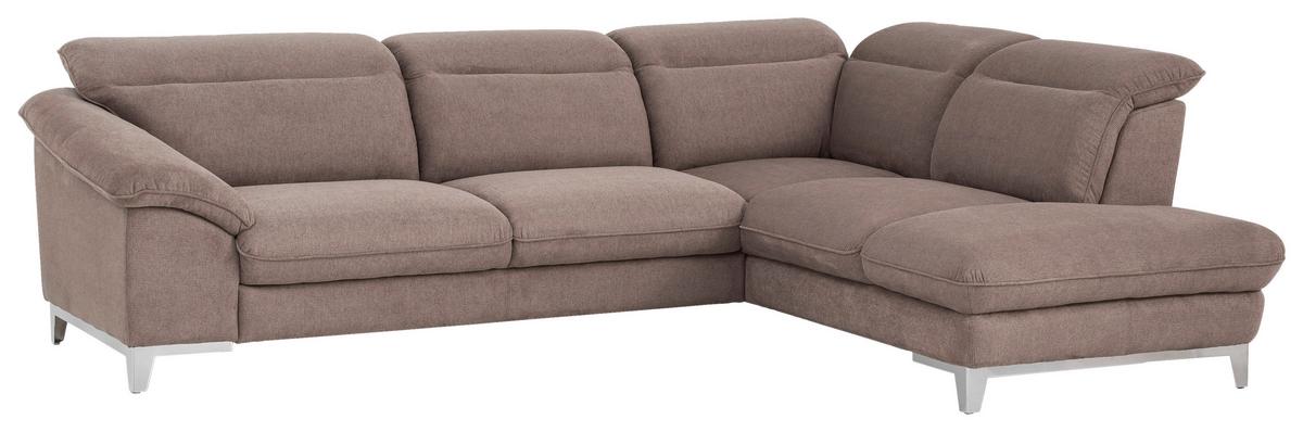 Ecksofa Mit Schlaffunktion Teresa Taupe - Taupe/Chromfarben, Design, Textil (293/232cm) - Livetastic