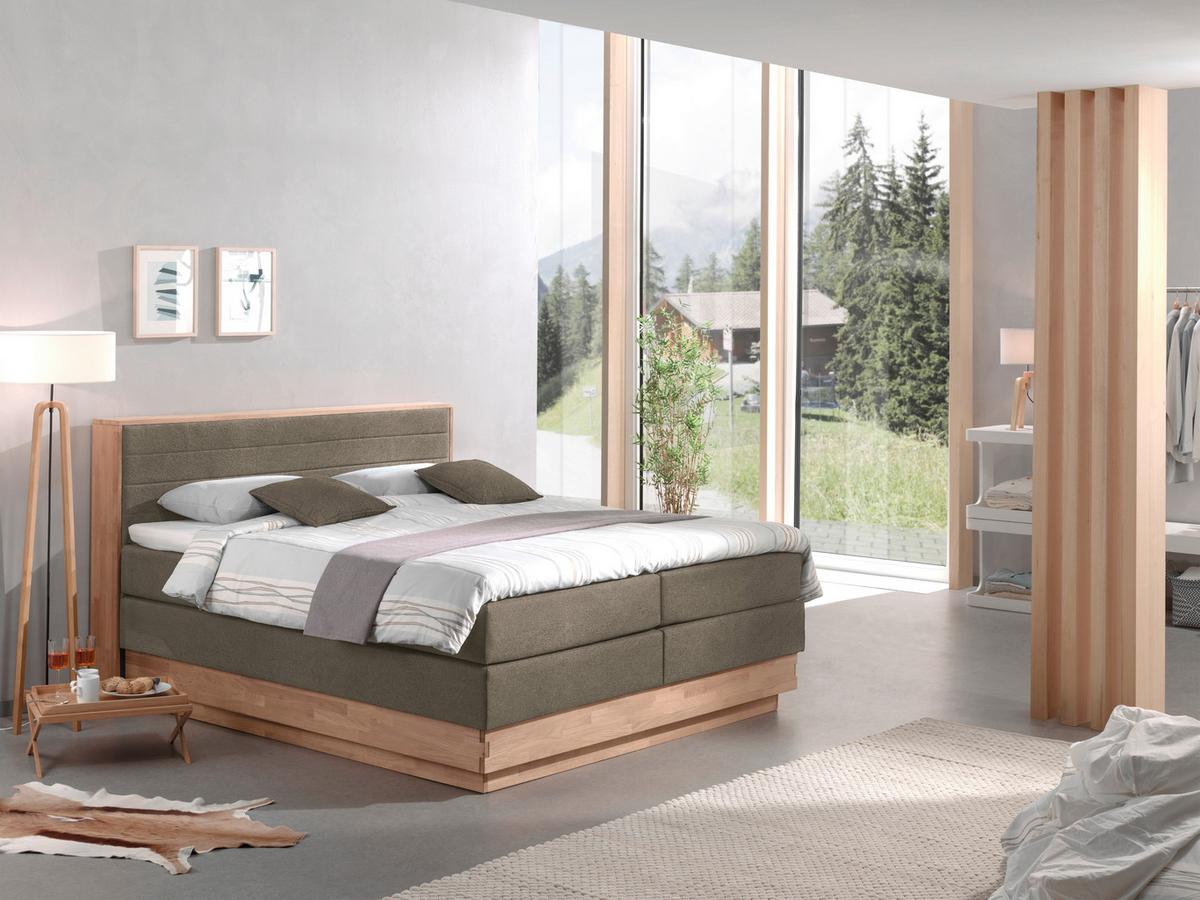 Boxspringbett H4xh4 Mit Topper & Bettkasten 160x200 Moneta - Taupe/Eichefarben, MODERN, Holz/Textil (160/200cm) - MID.YOU