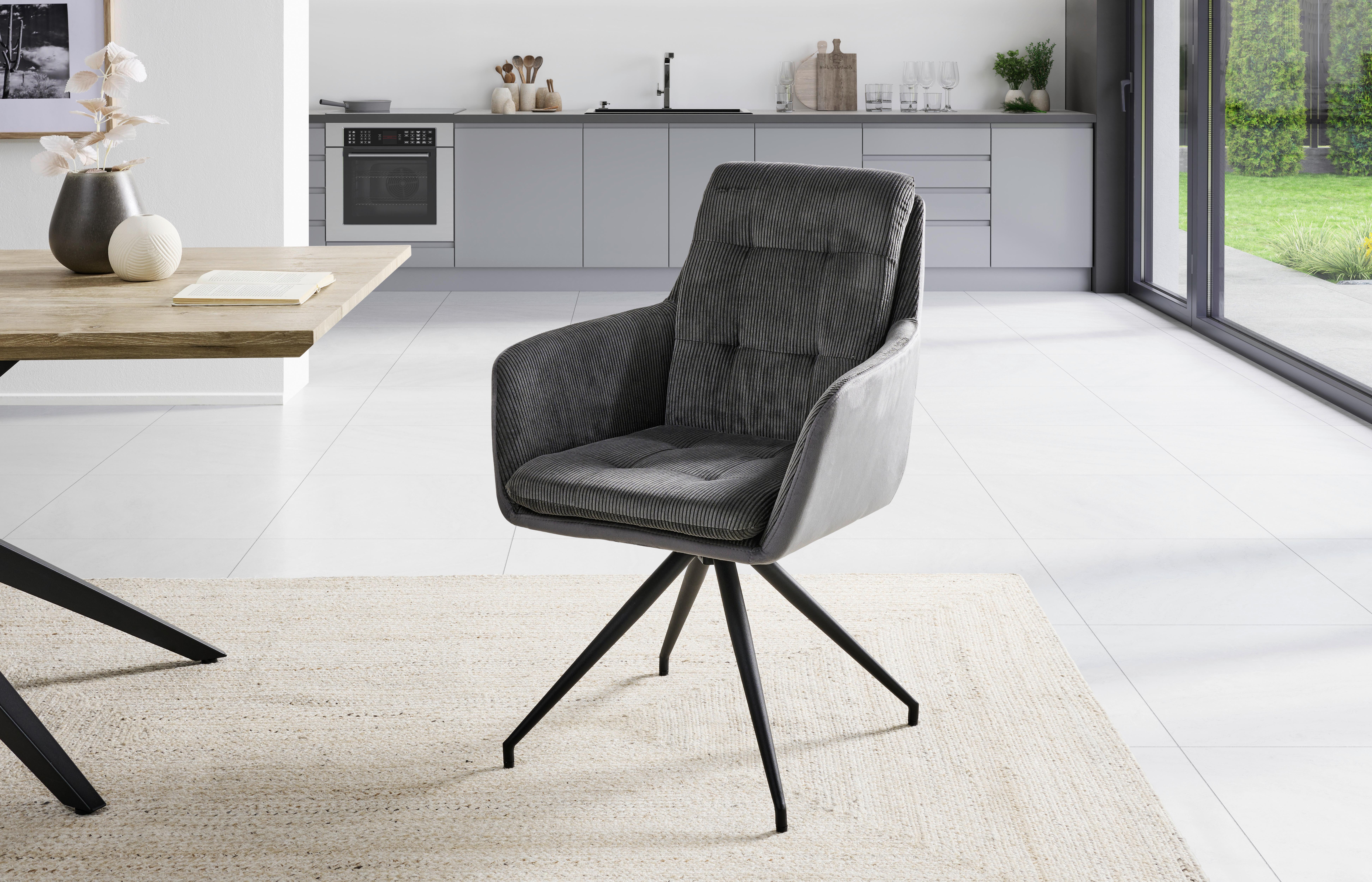 Armlehnstuhl Nizza Grau Gepolstert - Schwarz/Grau, LIFESTYLE, Textil/Metall (60/94/64cm) - MID.YOU
